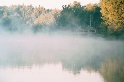 fog lake sunrise