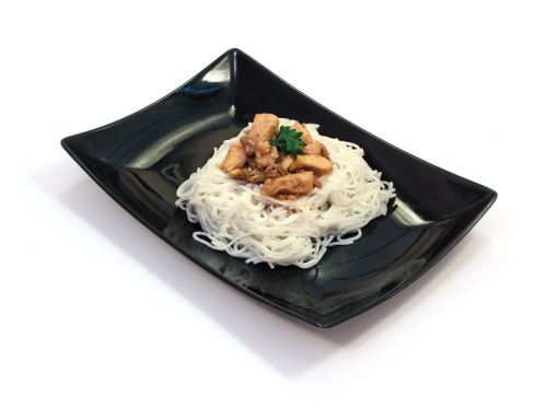 food rice noodles black plate