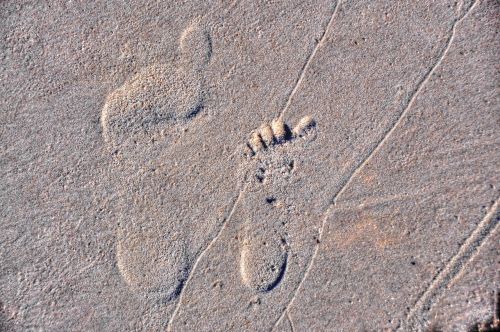 foot step sand sea