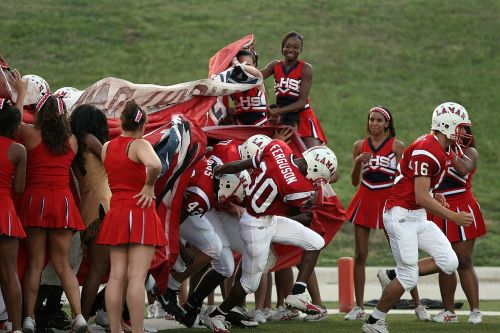 football team cheerleaders pre-game