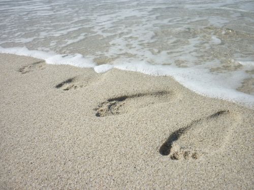 footprints wet sand beach