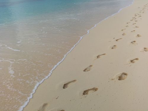 footprints beach water