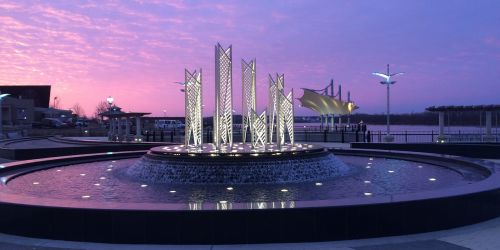 fountain sunset river