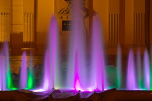 fountain water illuminated