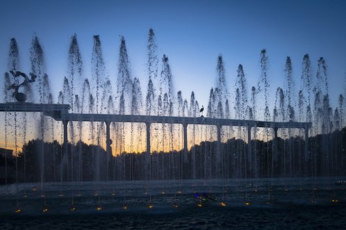 fountain  sunset  evening