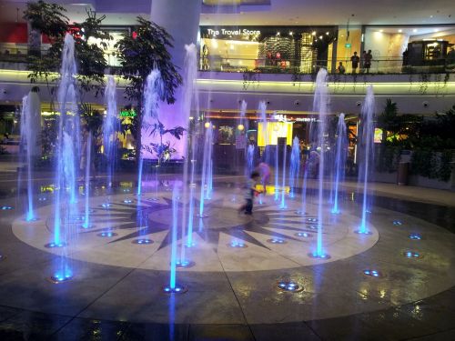 Fountain Night View With Kid