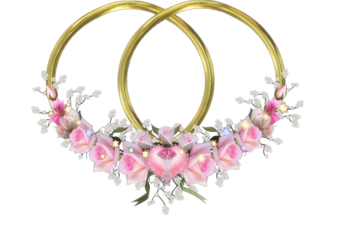 frame flora double hearts gold pink roses
