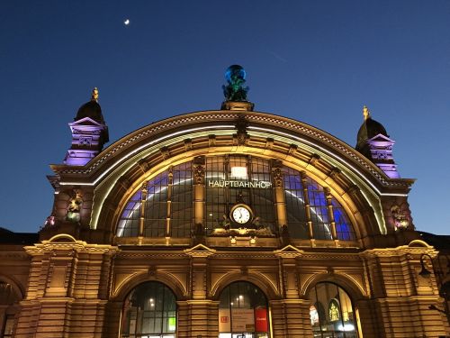 frankfurt central station european architecture night view