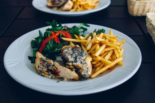french fries chicken eating