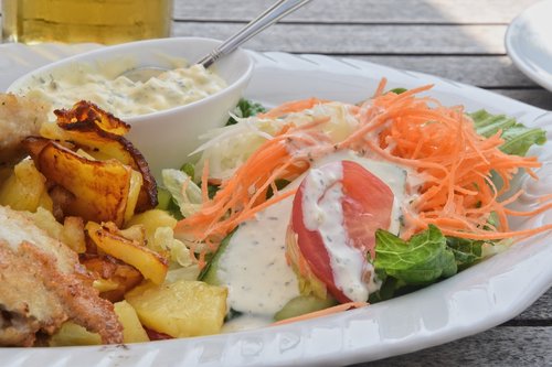 fried potatoes  salad  eat