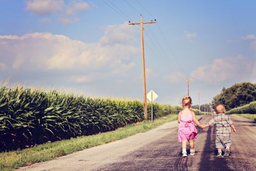 friends outside road