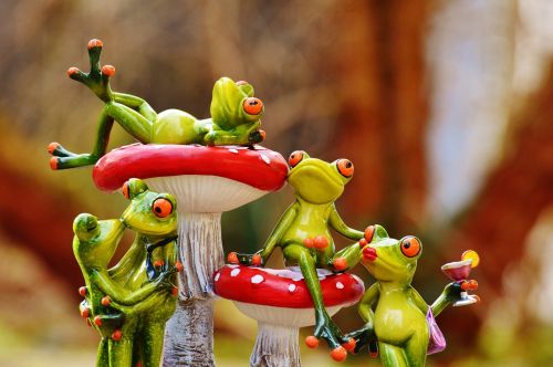 frogs mushrooms figures