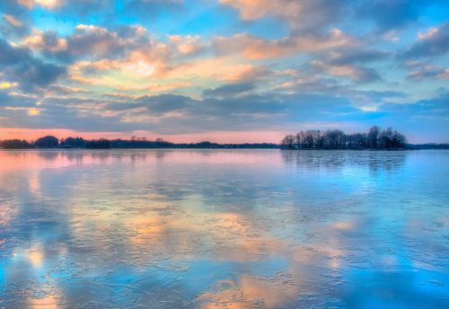 frozen lake sunset