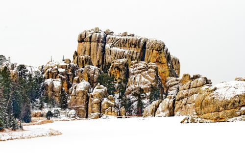 frozen lake rocks winter