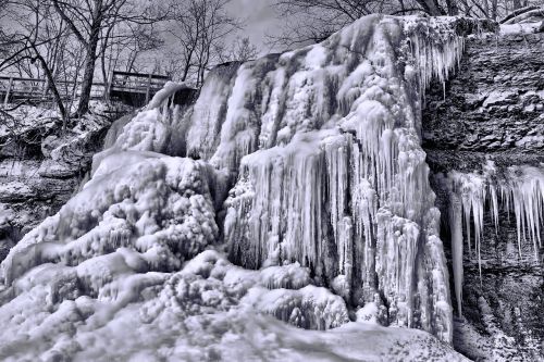 frozen waterfalls canada black and white