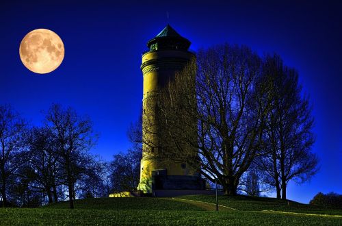 full moon night tower