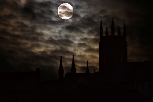 full moon silhouette castle