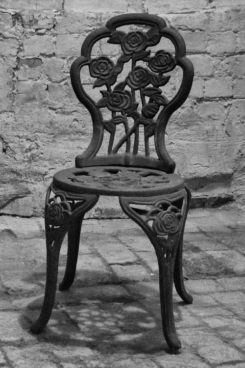 garden chair old cast iron pans