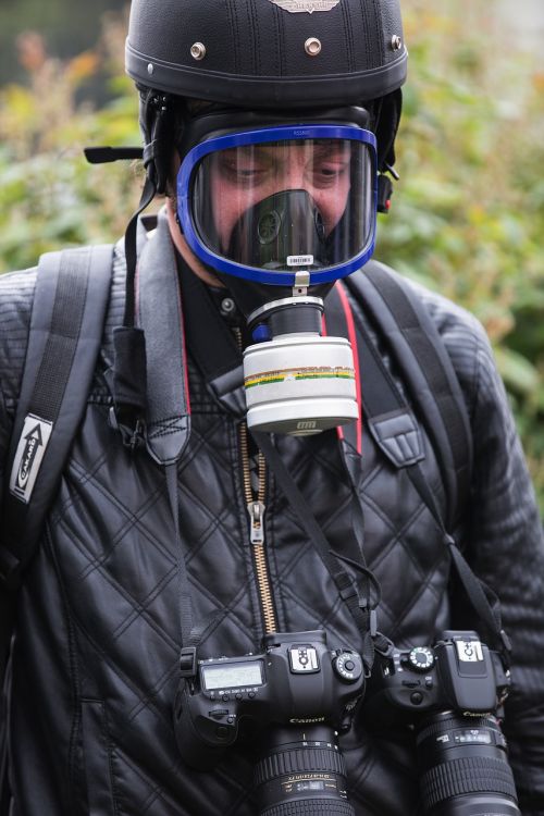 gas mask press journalist