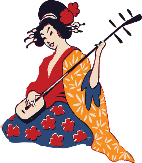 geisha geisha playing instrument japanese