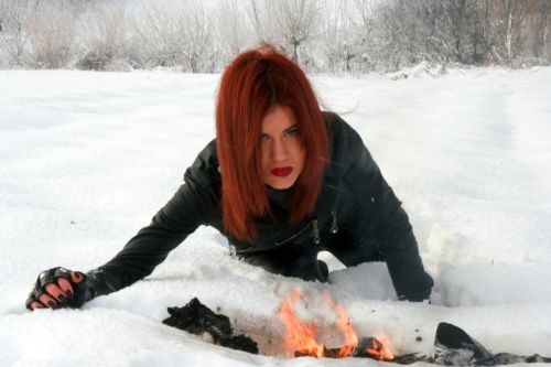 girl snow fire