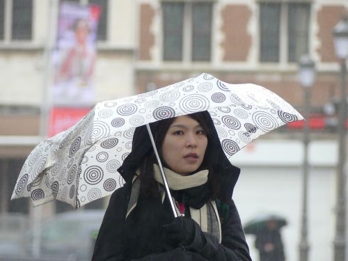 girl rain white umbrella