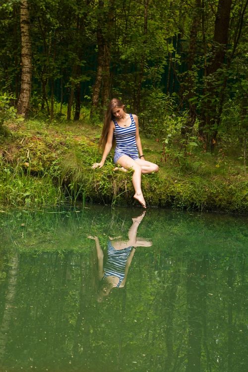 girl forest water