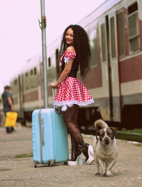 girl train station baggage
