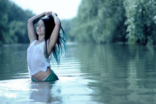 girl water vegetation