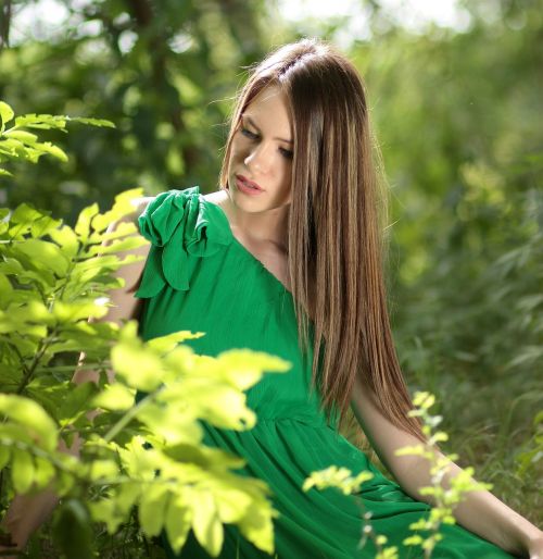 girl green forest