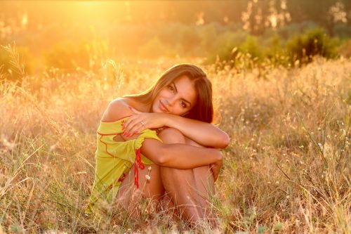 girl grass sunset