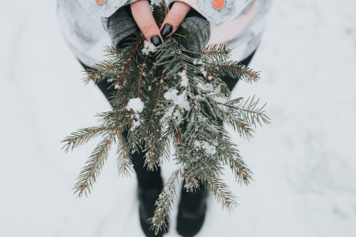 girl snow pine tree