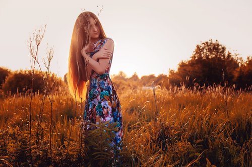 girl  sunset  dress