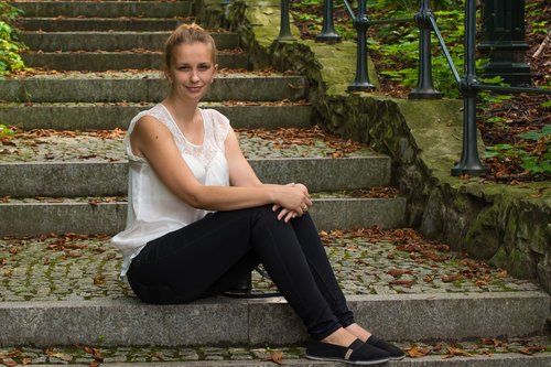 girl  stairs  sitting