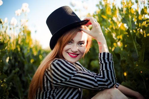 girl  redhead  hat