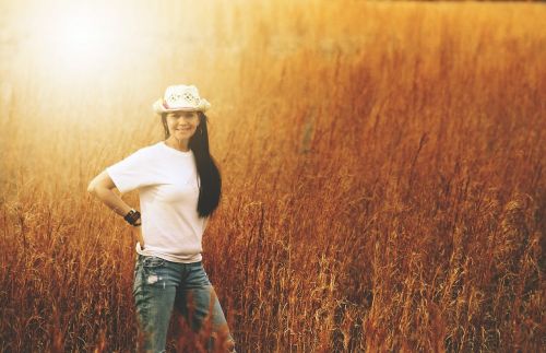 girl woman hay field