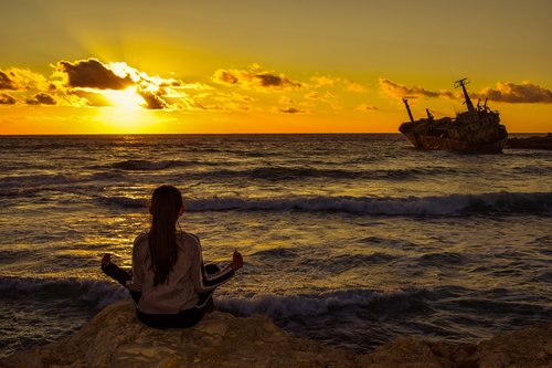 girl  sunset  meditation