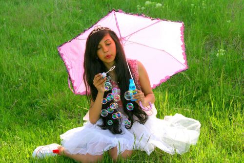 girl umbrella grass