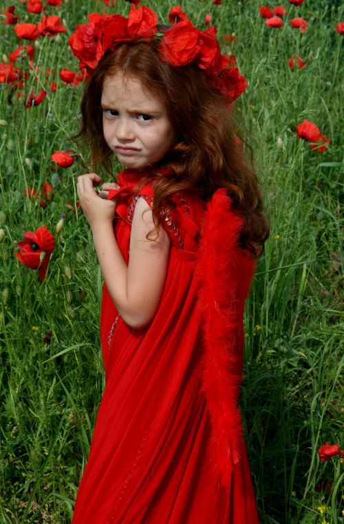 girl poppies angel