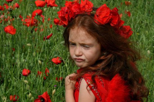 girl poppies red