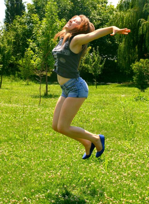 girl long jump joy