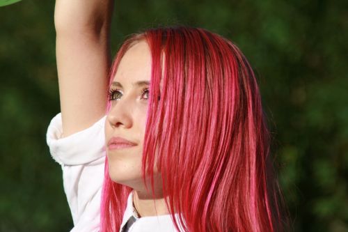 girl pink hair portrait