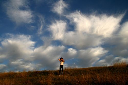 girl cloud grass