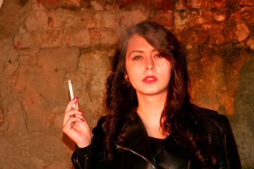 girl leather jacket cigarette