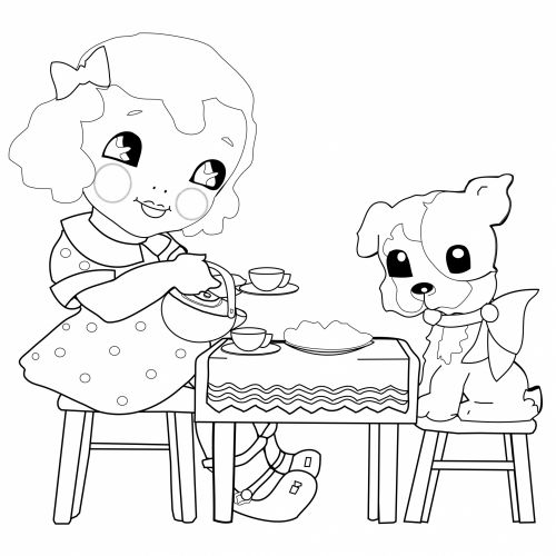 Girl &amp; Dog Coloring Page