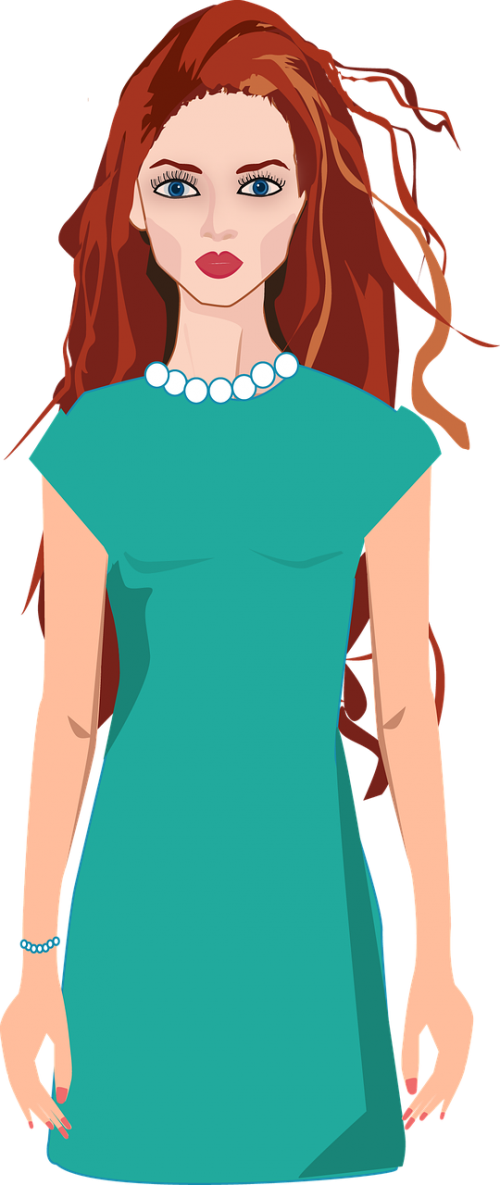 girl in green dress pattern in vector red hair
