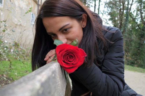 girl in love red rose romantic