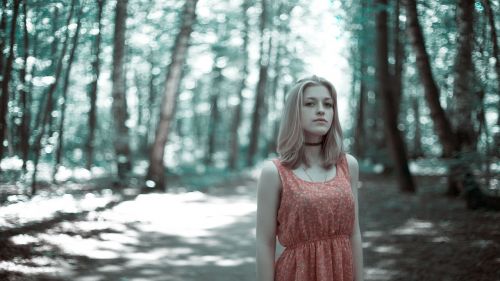 girl in the woods dress fear