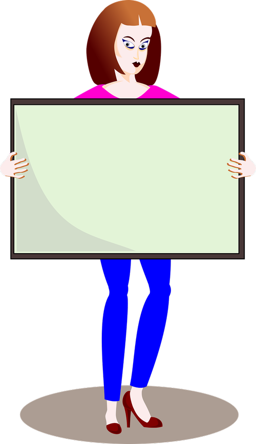 girl with poster  warning  frame