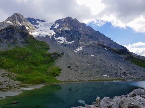 glacier  mountains  lake